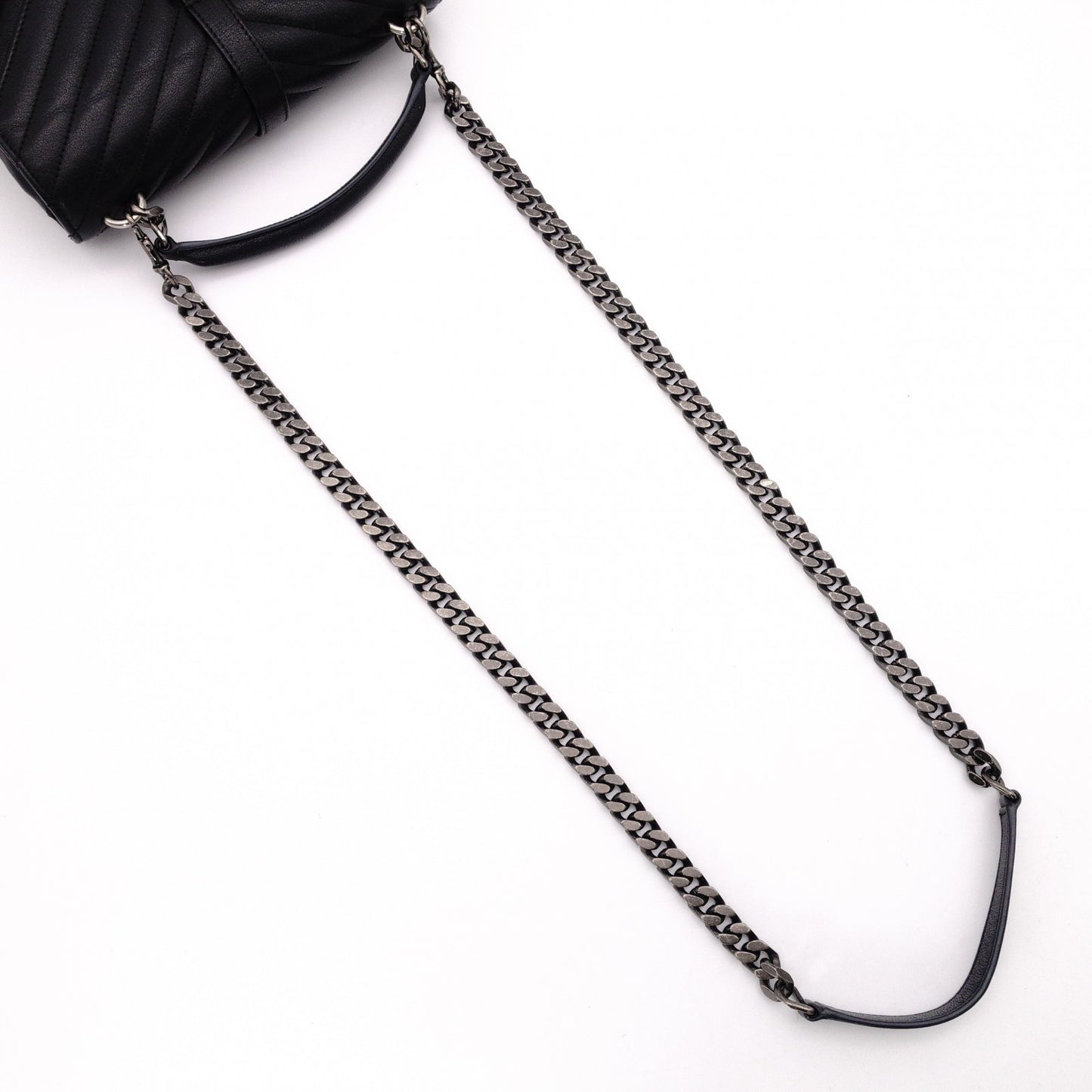 Saint Laurent YSL College Chain Shoulder Bag Black Leather Logo 2-Way Silver Hardware 7-8-375