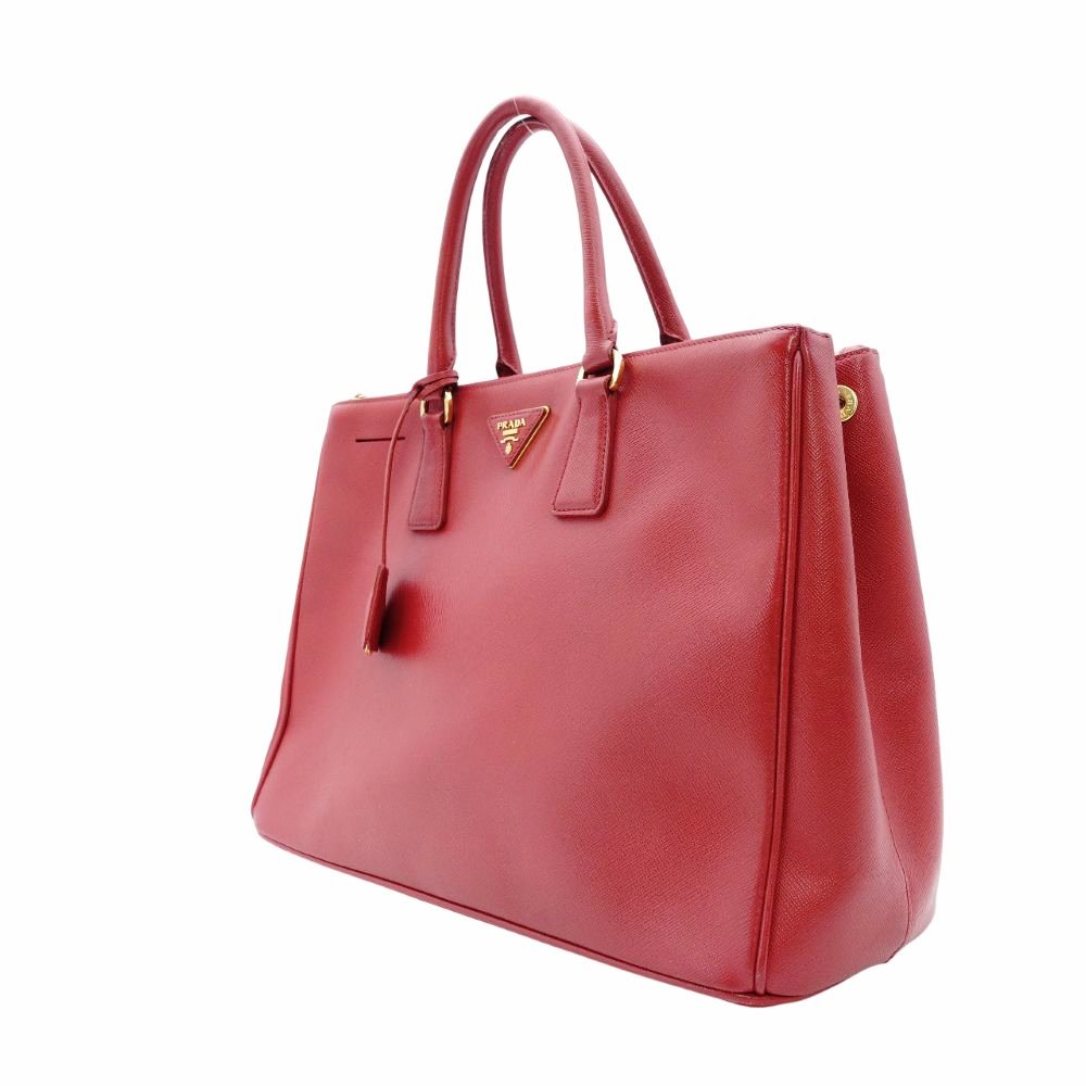 PRADA Galleria Handbag Red Leather Handbag Red Gold Hardware Saffiano 7-10-724