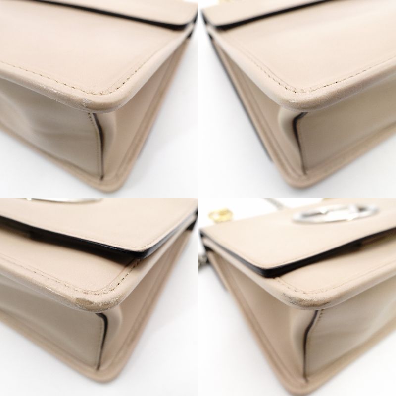 FENDI Canaille Chain Shoulder Bag Beige Leather 8BT286 Crossbody 7-12-147