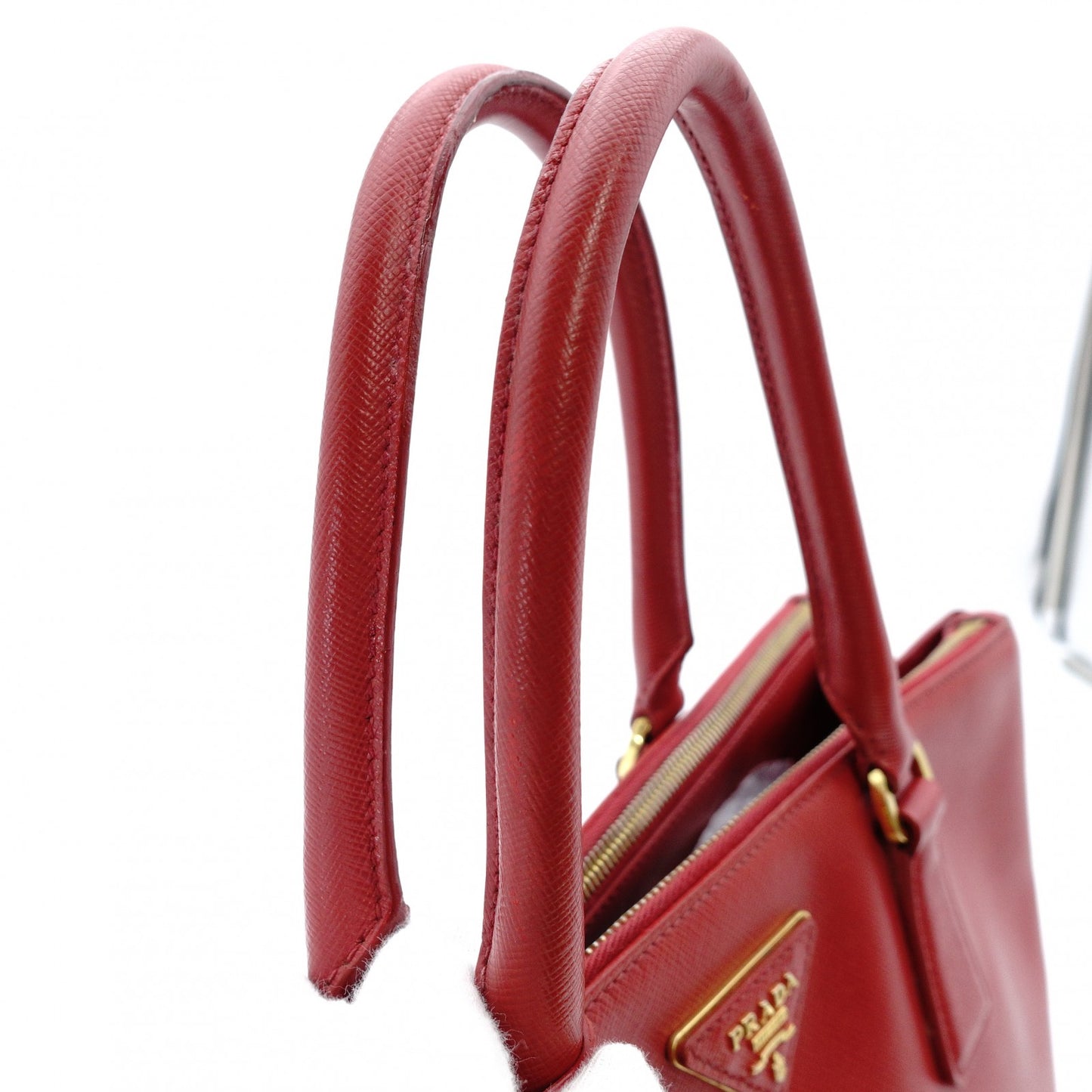PRADA Galleria Handbag Red Leather Handbag Red Gold Hardware Saffiano 7-10-724