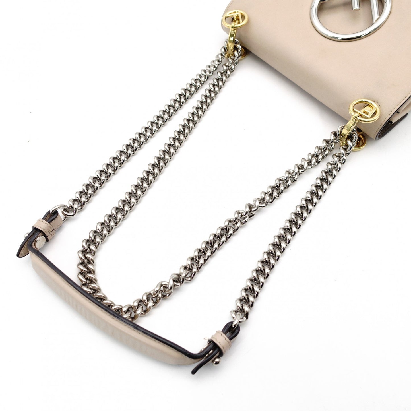 FENDI Canaille Chain Shoulder Bag Beige Leather 8BT286 Crossbody 7-12-147