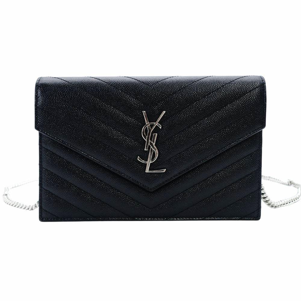 Saint Laurent Envelope Wallet Chain Shoulder Bag Black YSL Black Leather Crossbody 7-12-378