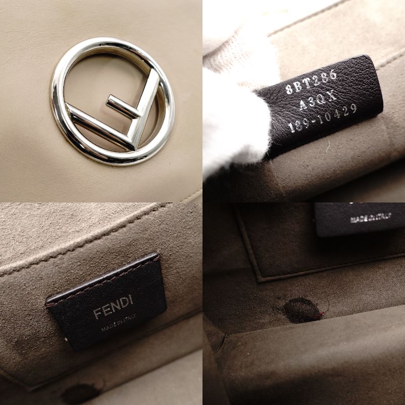 FENDI Canaille Chain Shoulder Bag Beige Leather 8BT286 Crossbody 7-12-147