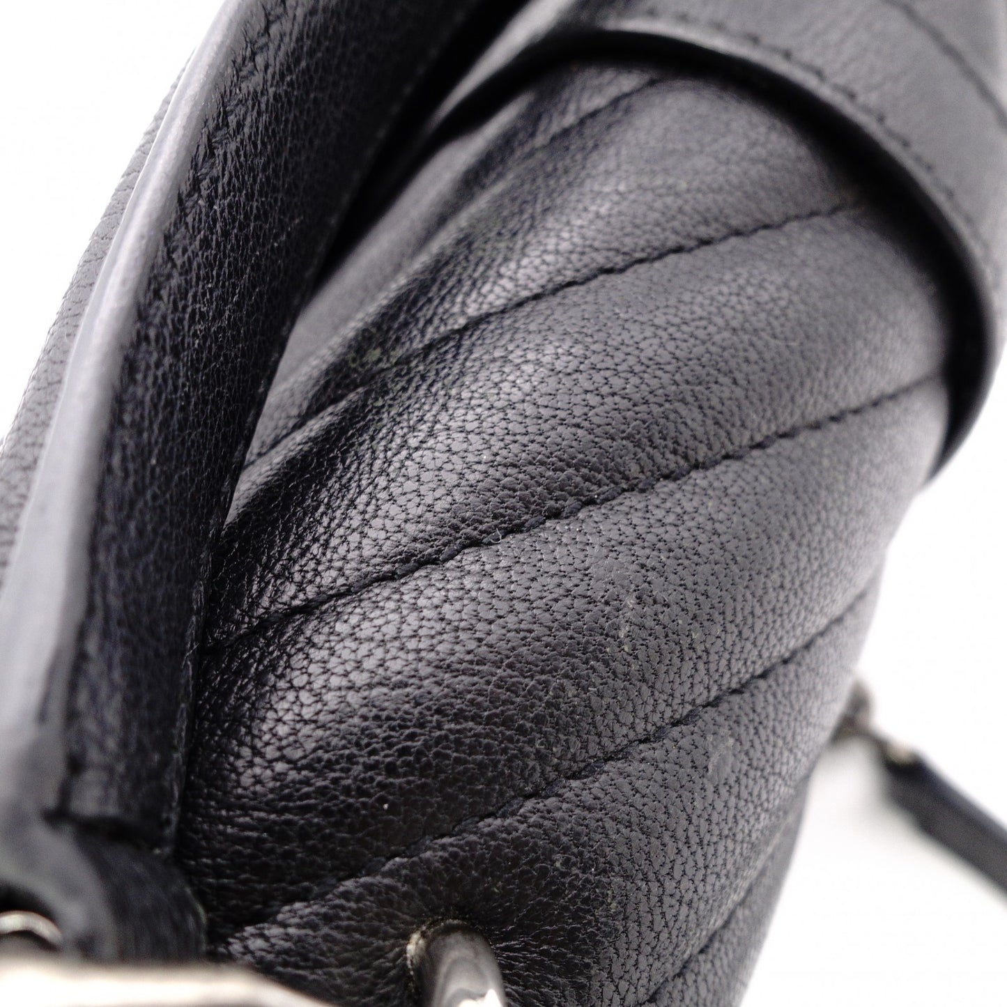 Saint Laurent YSL College Chain Shoulder Bag Black Leather Logo 2-Way Silver Hardware 7-8-375