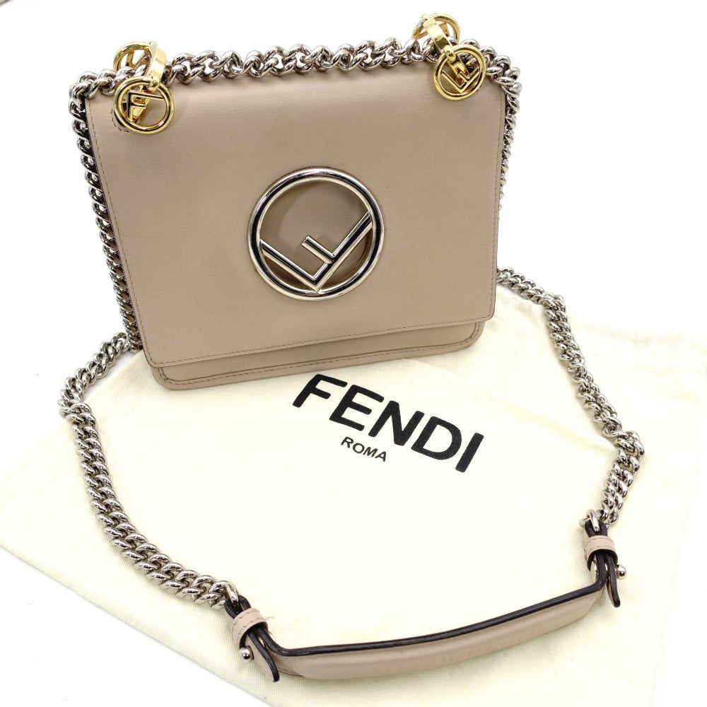 FENDI Canaille Chain Shoulder Bag Beige Leather 8BT286 Crossbody 7-12-147