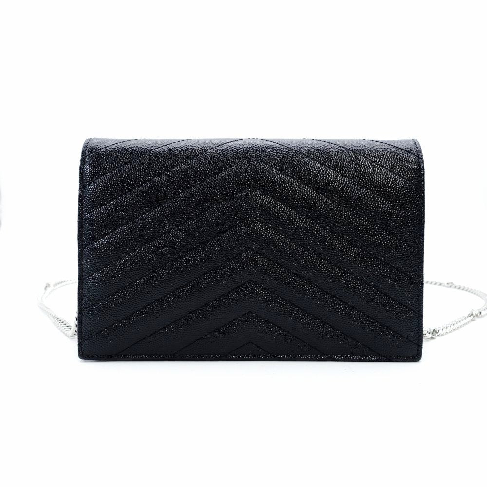 Saint Laurent Envelope Wallet Chain Shoulder Bag Black YSL Black Leather Crossbody 7-12-378