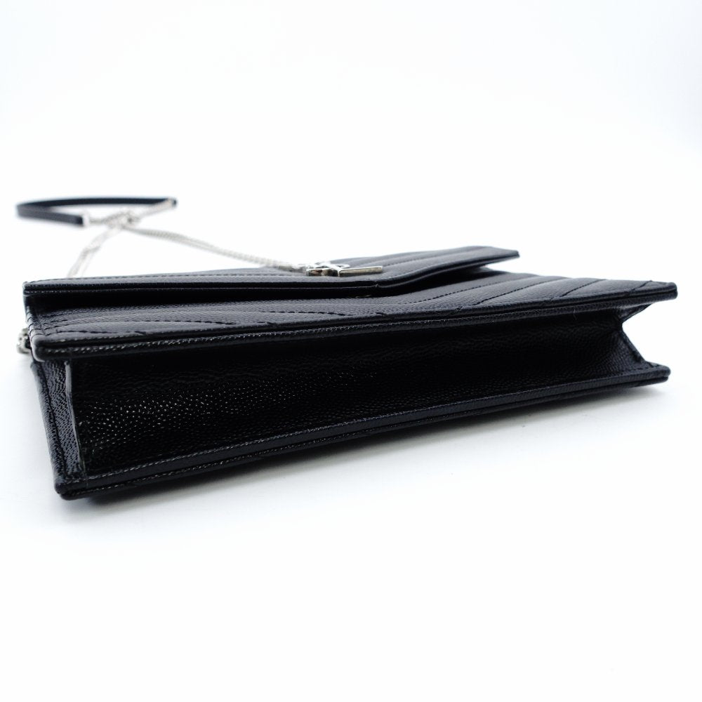 Saint Laurent Envelope Wallet Chain Shoulder Bag Black YSL Black Leather Crossbody 7-12-378