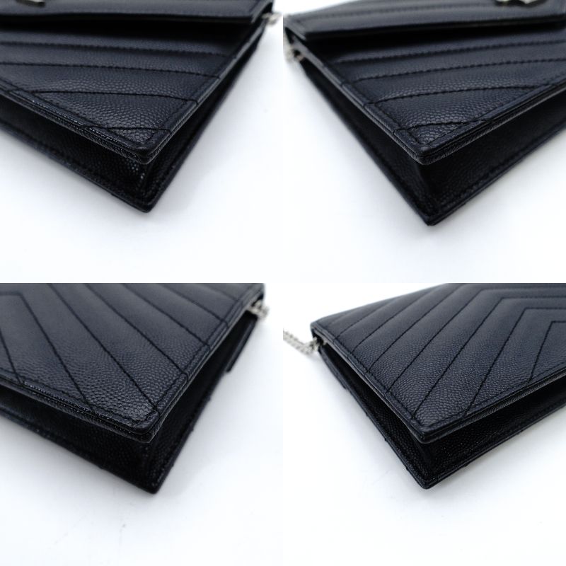 Saint Laurent Envelope Wallet Chain Shoulder Bag Black YSL Black Leather Crossbody 7-12-378