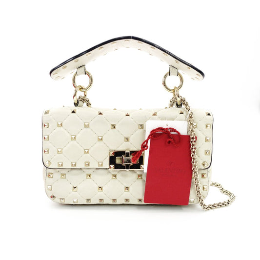 Valentino Garavani Rockstud Handbag 2-Way Off-White Crossbody Leather 7-12-133