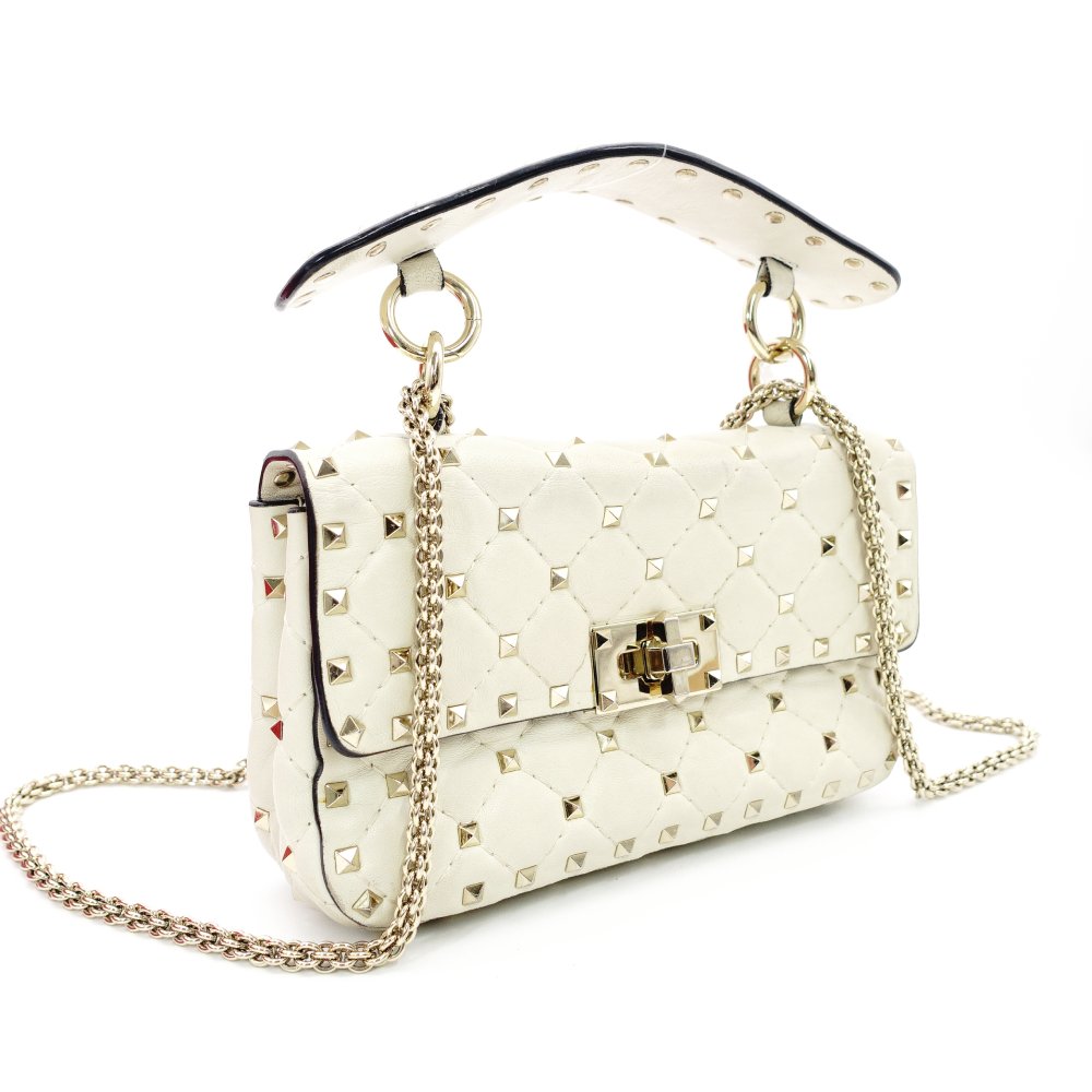 Valentino Garavani Rockstud Handbag 2-Way Off-White Crossbody Leather 7-12-133