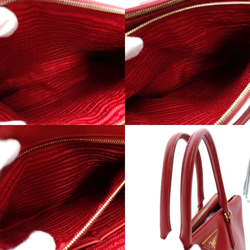 PRADA Galleria Handbag Red Leather Handbag Red Gold Hardware Saffiano 7-10-724