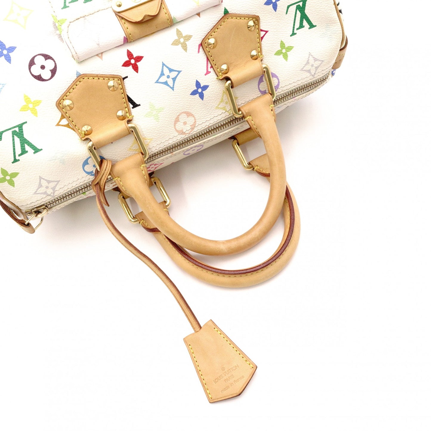LOUIS VUITTON Speedy 30 Monogram Multicolor Handbag, PVC/Leather, Bronze/White, Women's
