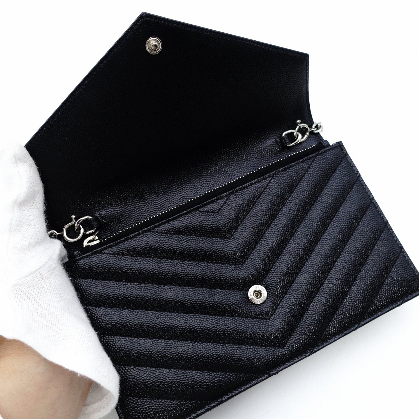 Saint Laurent Envelope Wallet Chain Shoulder Bag Black YSL Black Leather Crossbody 7-12-378