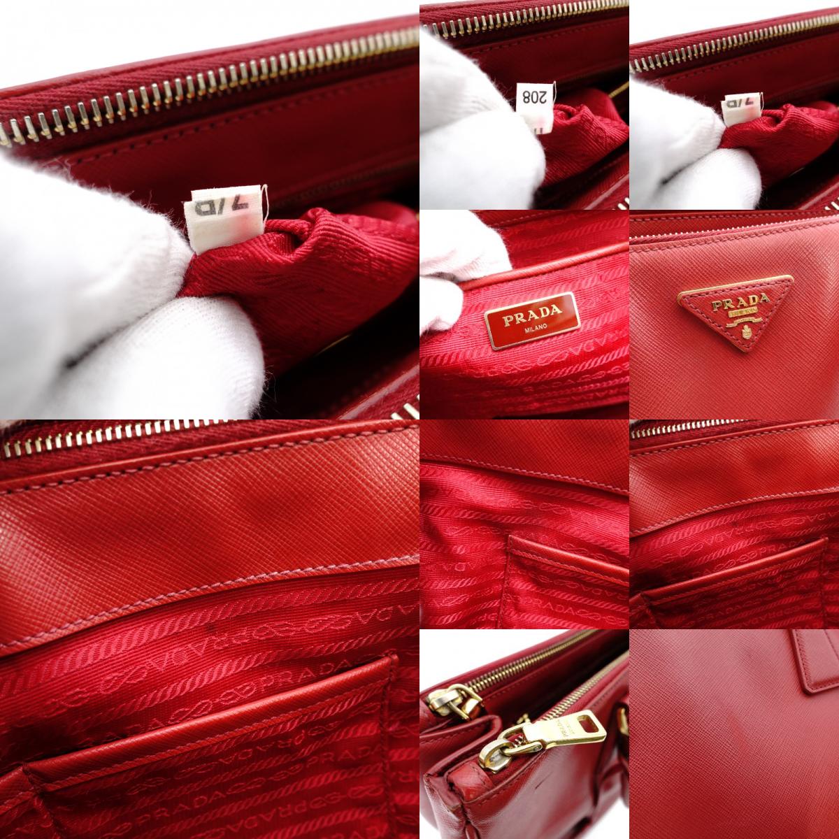 PRADA Galleria Handbag Red Leather Handbag Red Gold Hardware Saffiano 7-10-724