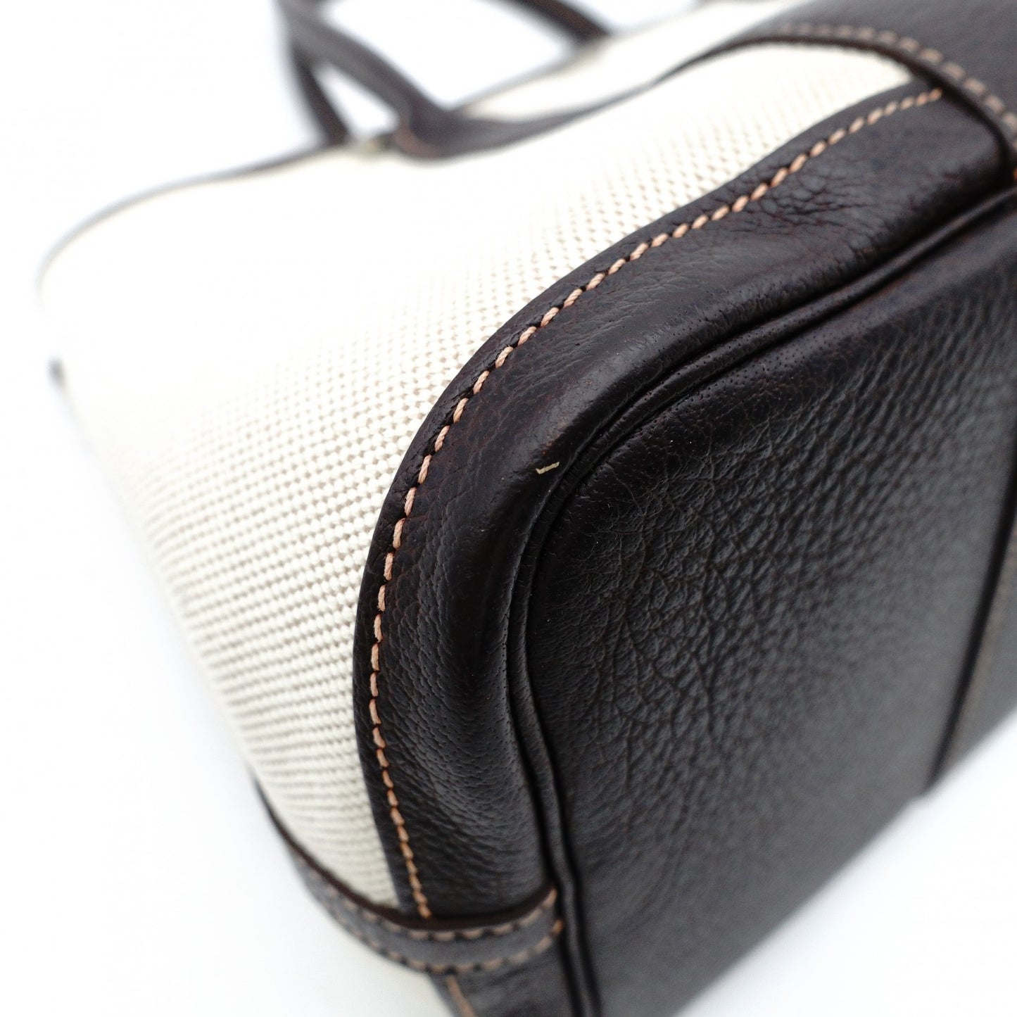 HERMES Garden Party TPM Twill Ash Canvas Leather Brown × Beige Tote Bag 7-9-300