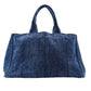 PRADA Canapa L Size Handbag Denim Canvas Tote Gold Hardware 7-10-215