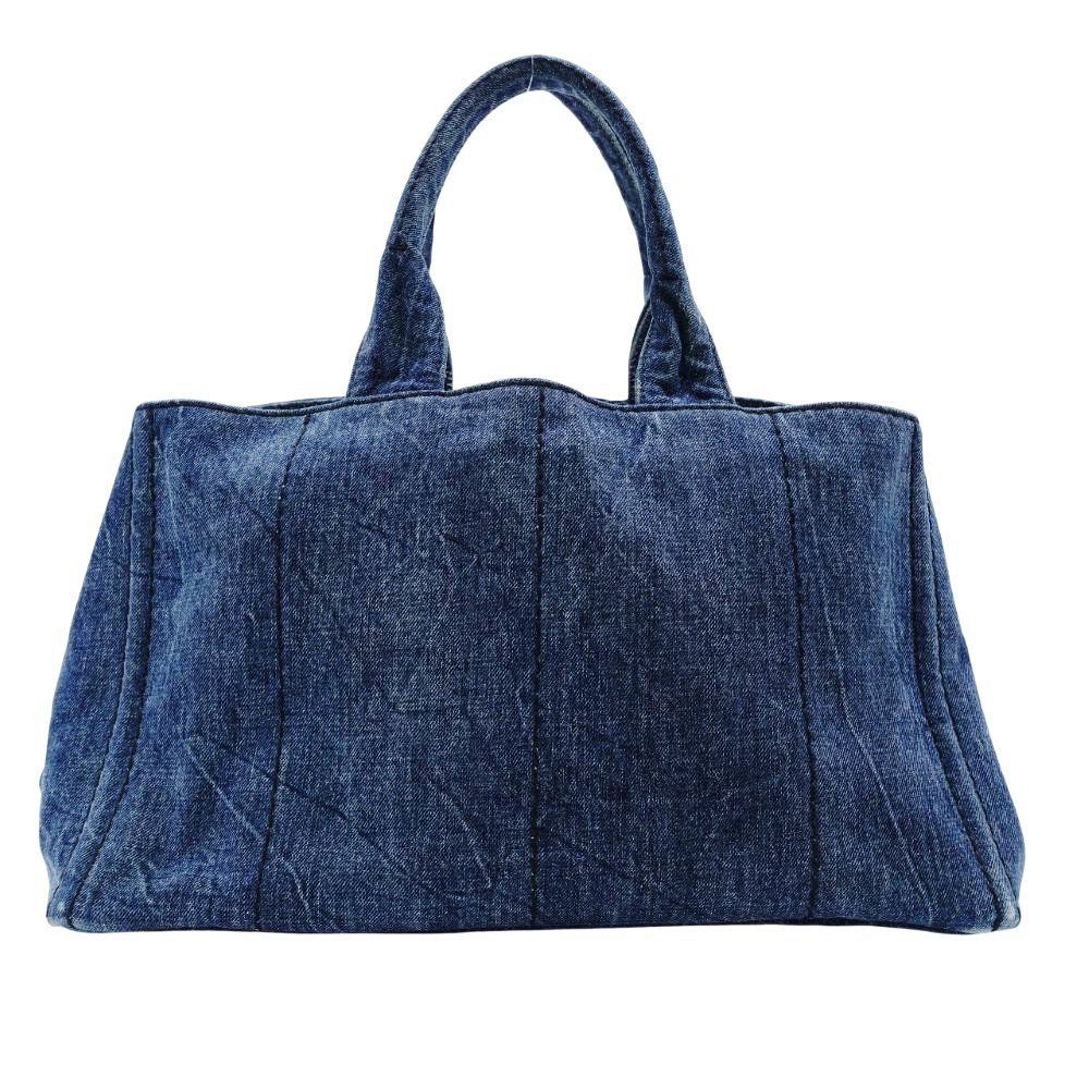 PRADA Canapa L Size Handbag Denim Canvas Tote Gold Hardware 7-10-215