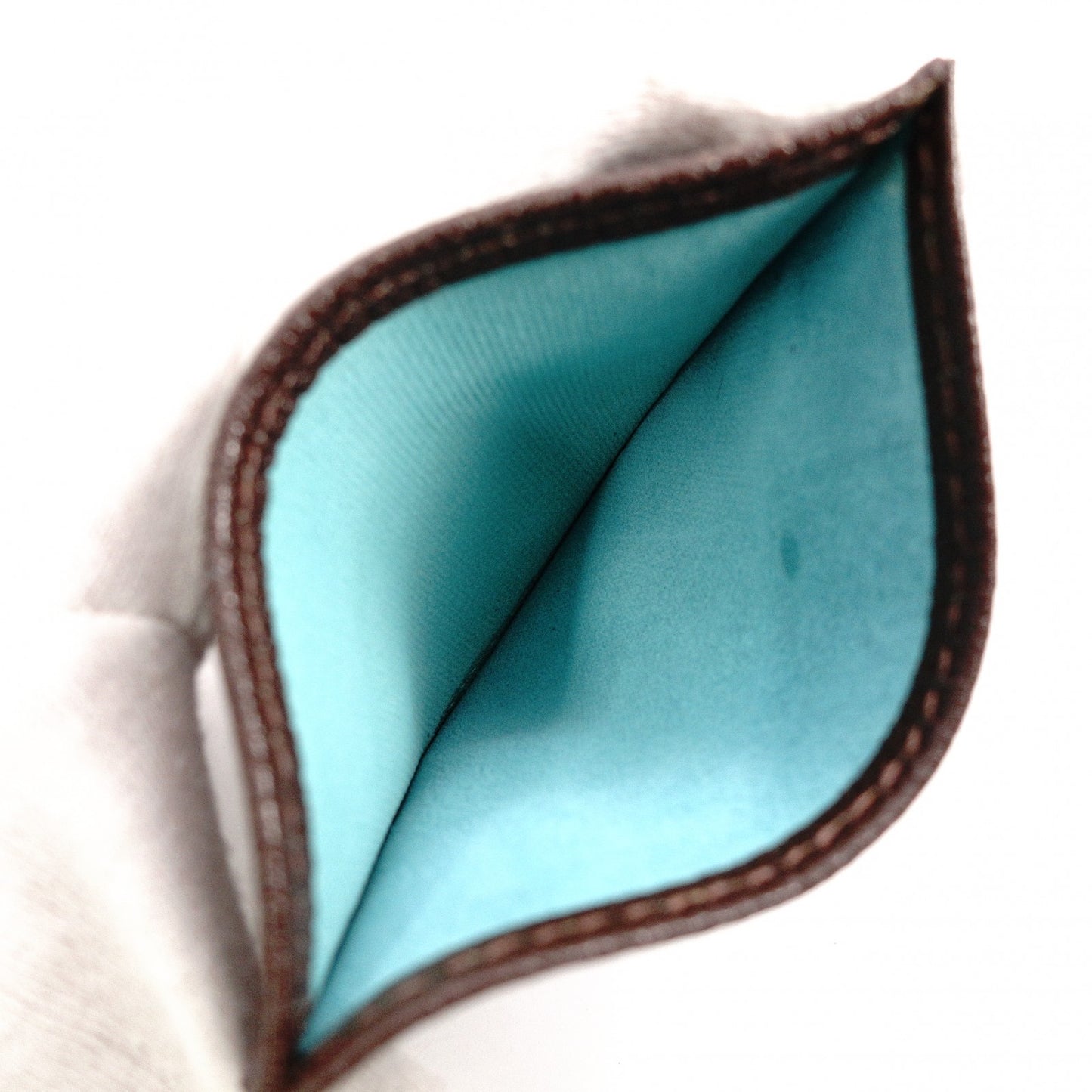 TIFFANY&Co. Card Case, Business Card Holder, Leather, Brown, Tiffany Blue, Women's