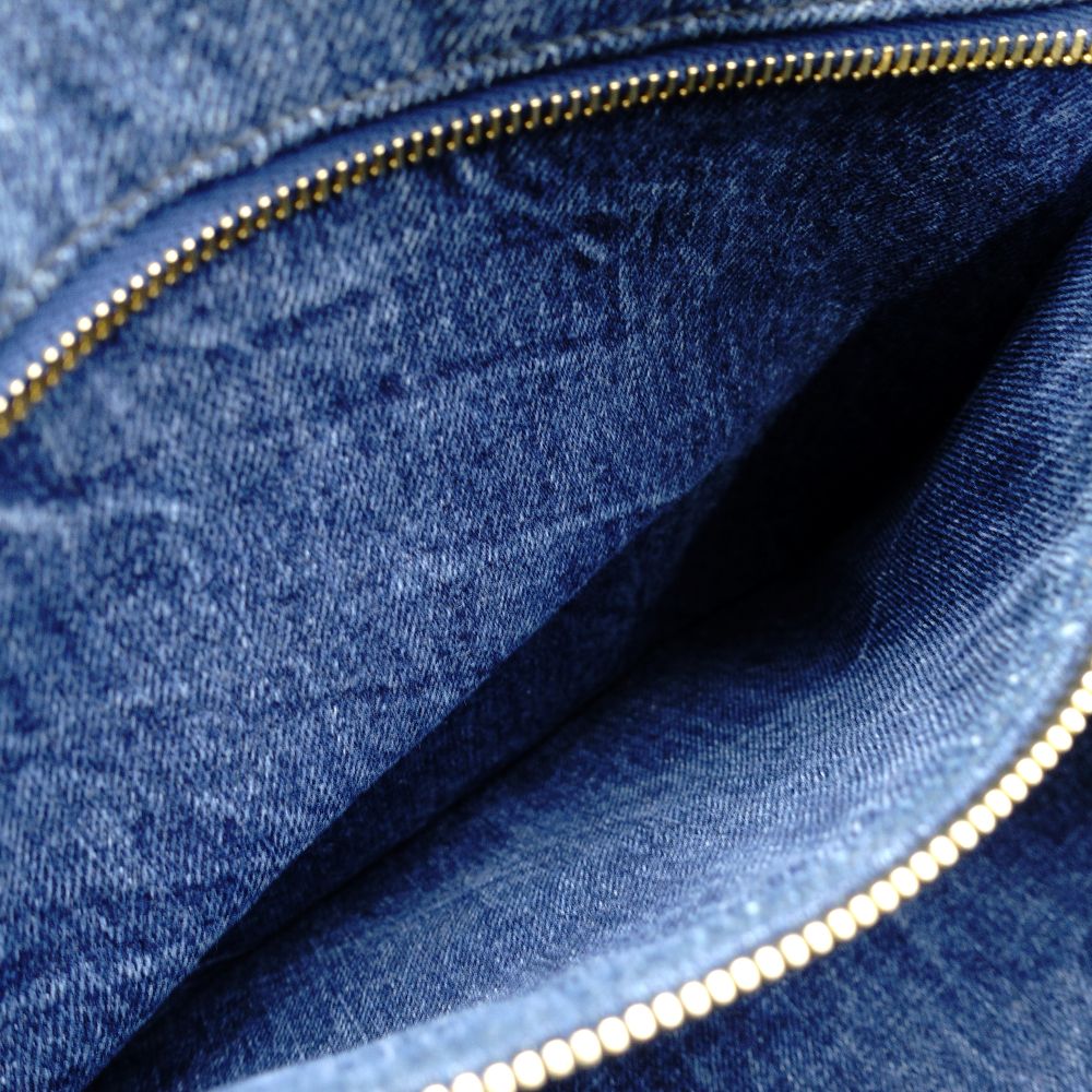 PRADA Canapa L Size Handbag Denim Canvas Tote Gold Hardware 7-10-215