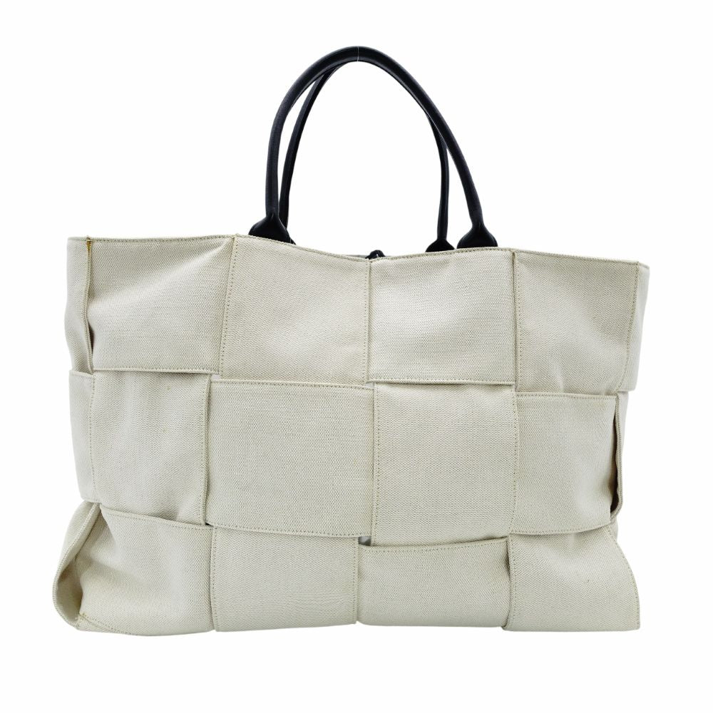 Bottega Veneta Intrecciato Tote Bag Canvas Off-White × Black Shoulder Pouch Included 7-12-042