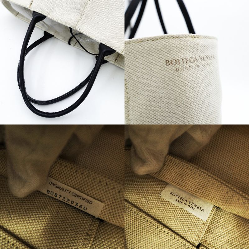 Bottega Veneta Intrecciato Tote Bag Canvas Off-White × Black Shoulder Pouch Included 7-12-042