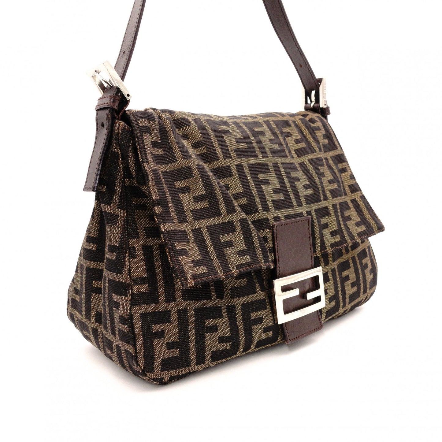 FENDI Mamma Bucket Zucca Shoulder Bag, Canvas and Leather, Black, FF Logo
