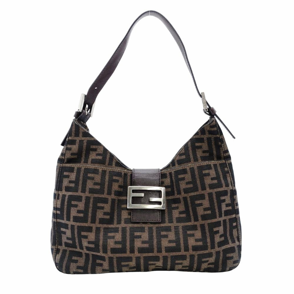 FENDI Mamma Bucket Zucca Nylon Leather One-Shoulder Bag Brown 7-12-387