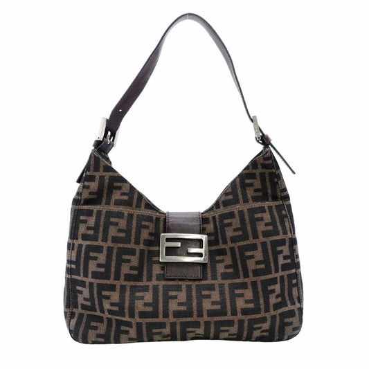 FENDI Mamma Bucket Zucca Nylon Leather One-Shoulder Bag Brown 7-12-387