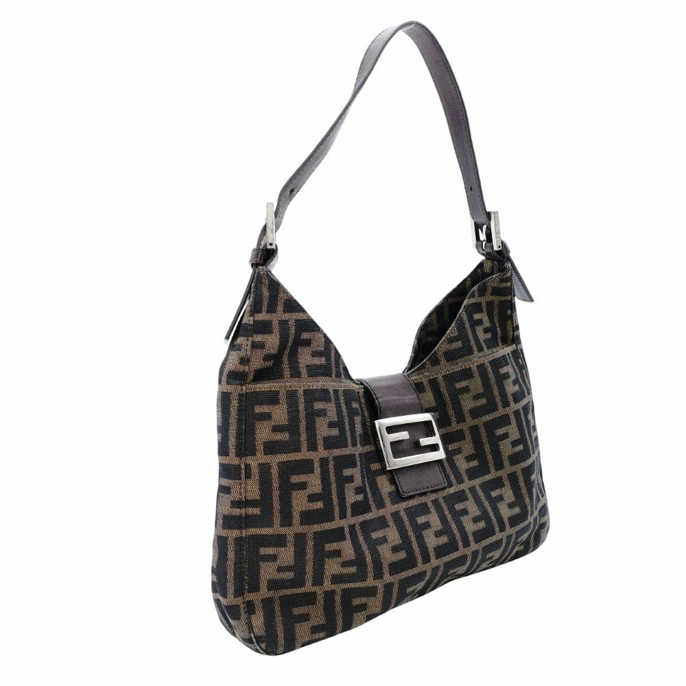 FENDI Mamma Bucket Zucca Nylon Leather One-Shoulder Bag Brown 7-12-387