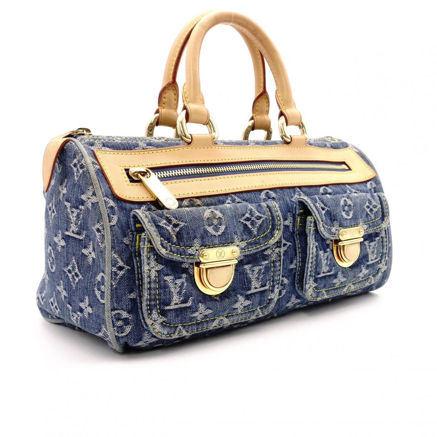 LOUIS VUITTON Denim Neo Speedy Handbag, Denim, Leather, Denim Monogram