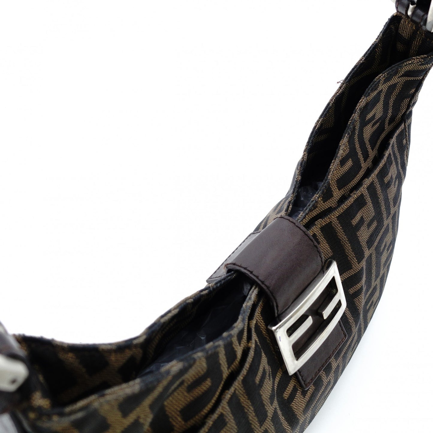 FENDI Mamma Bucket Zucca Nylon Leather One-Shoulder Bag Brown 7-12-387