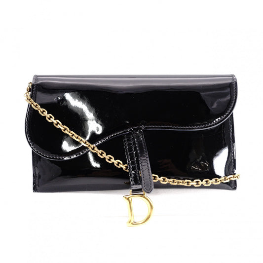 Christian Dior Saddle Shoulder Bag, Patent Leather, Black