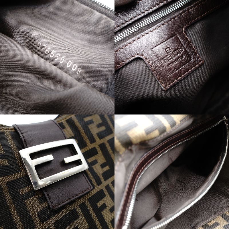 FENDI Mamma Bucket Zucca Nylon Leather One-Shoulder Bag Brown 7-12-387