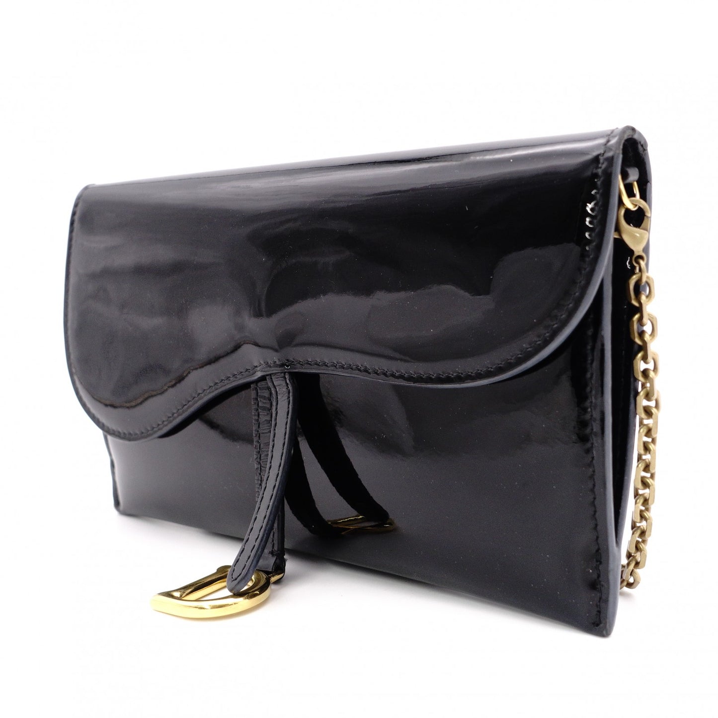 Christian Dior Saddle Shoulder Bag, Patent Leather, Black