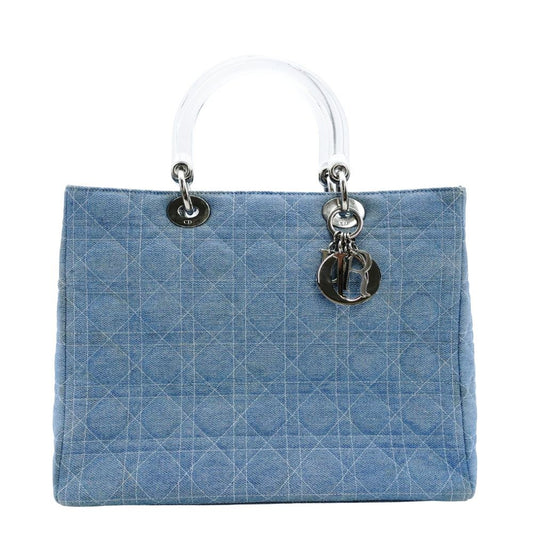Christian Dior Cannage Lady Dior Denim Canvas Handbag Silver Hardware 7-11-198