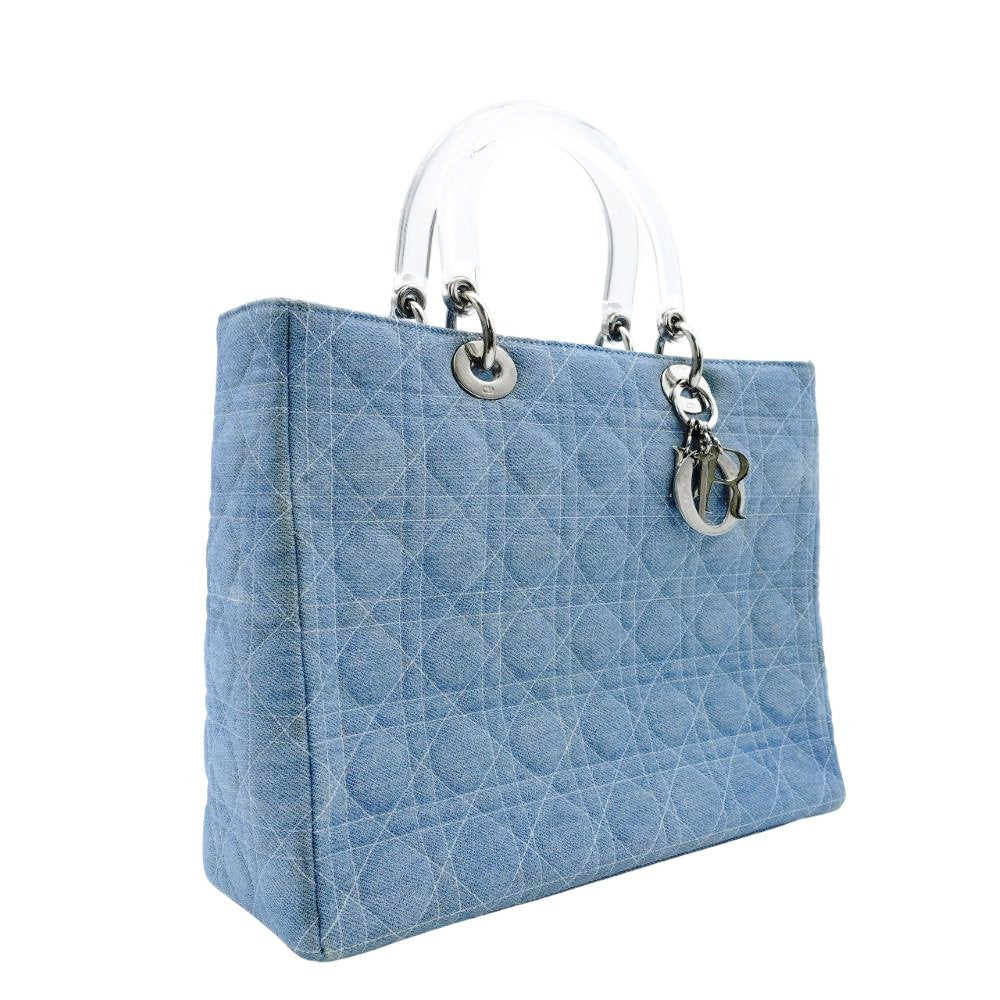 Christian Dior Cannage Lady Dior Denim Canvas Handbag Silver Hardware 7-11-198