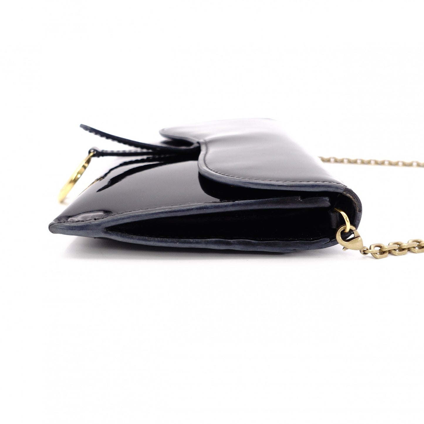 Christian Dior Saddle Shoulder Bag, Patent Leather, Black