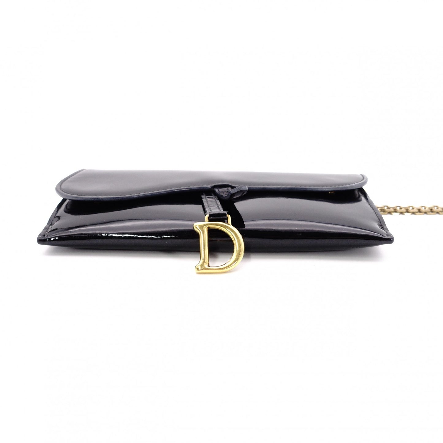 Christian Dior Saddle Shoulder Bag, Patent Leather, Black
