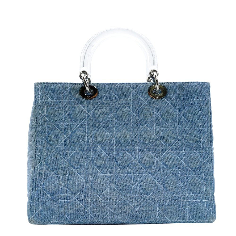 Christian Dior Cannage Lady Dior Denim Canvas Handbag Silver Hardware 7-11-198