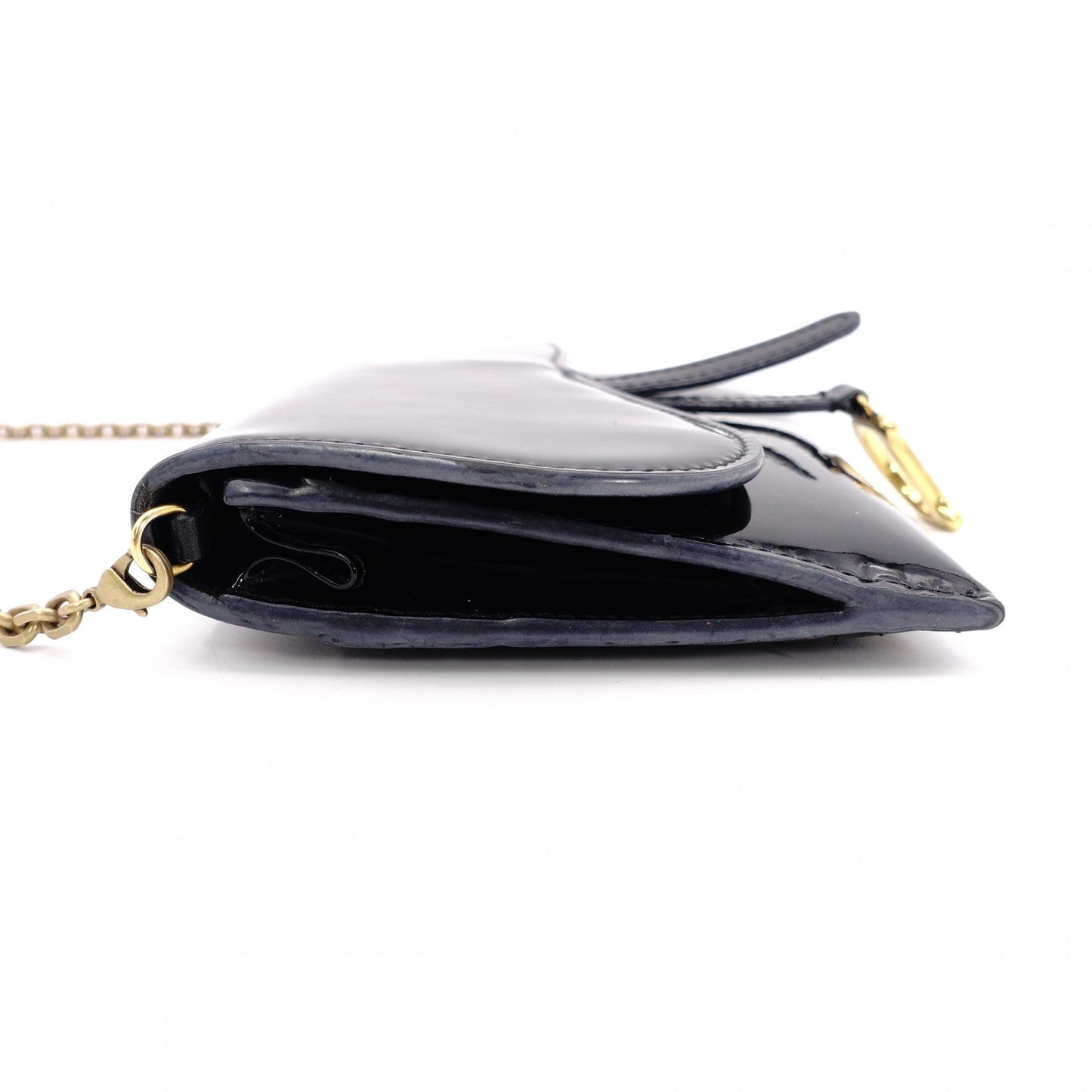 Christian Dior Saddle Shoulder Bag, Patent Leather, Black