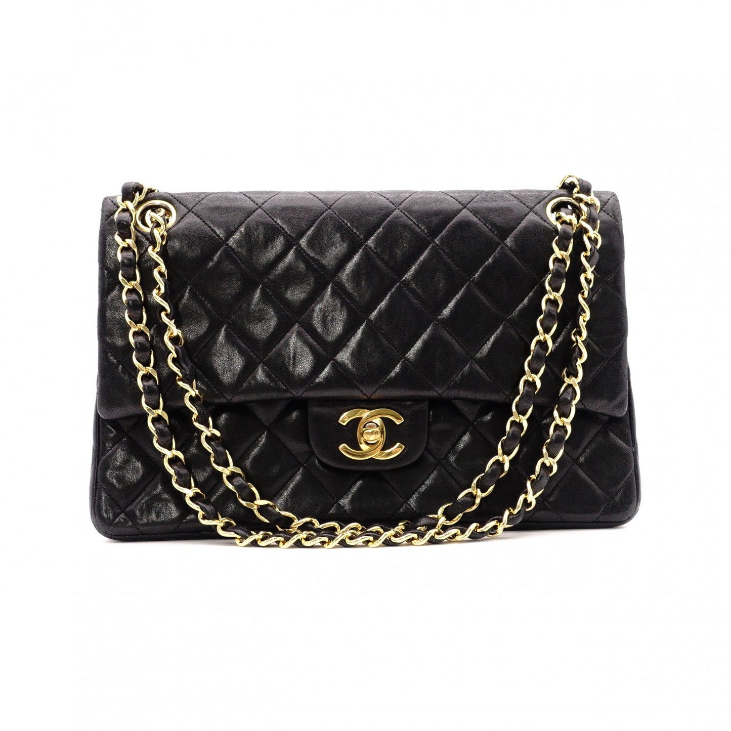 CHANEL Matelassé 25 Classic Lambskin Shoulder Bag, Leather, Black, Gold Hardware
