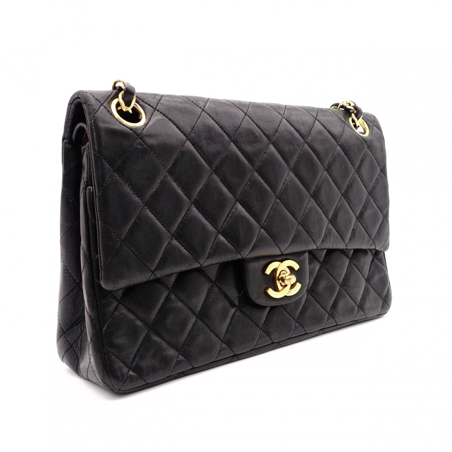 CHANEL Matelassé 25 Classic Lambskin Shoulder Bag, Leather, Black, Gold Hardware