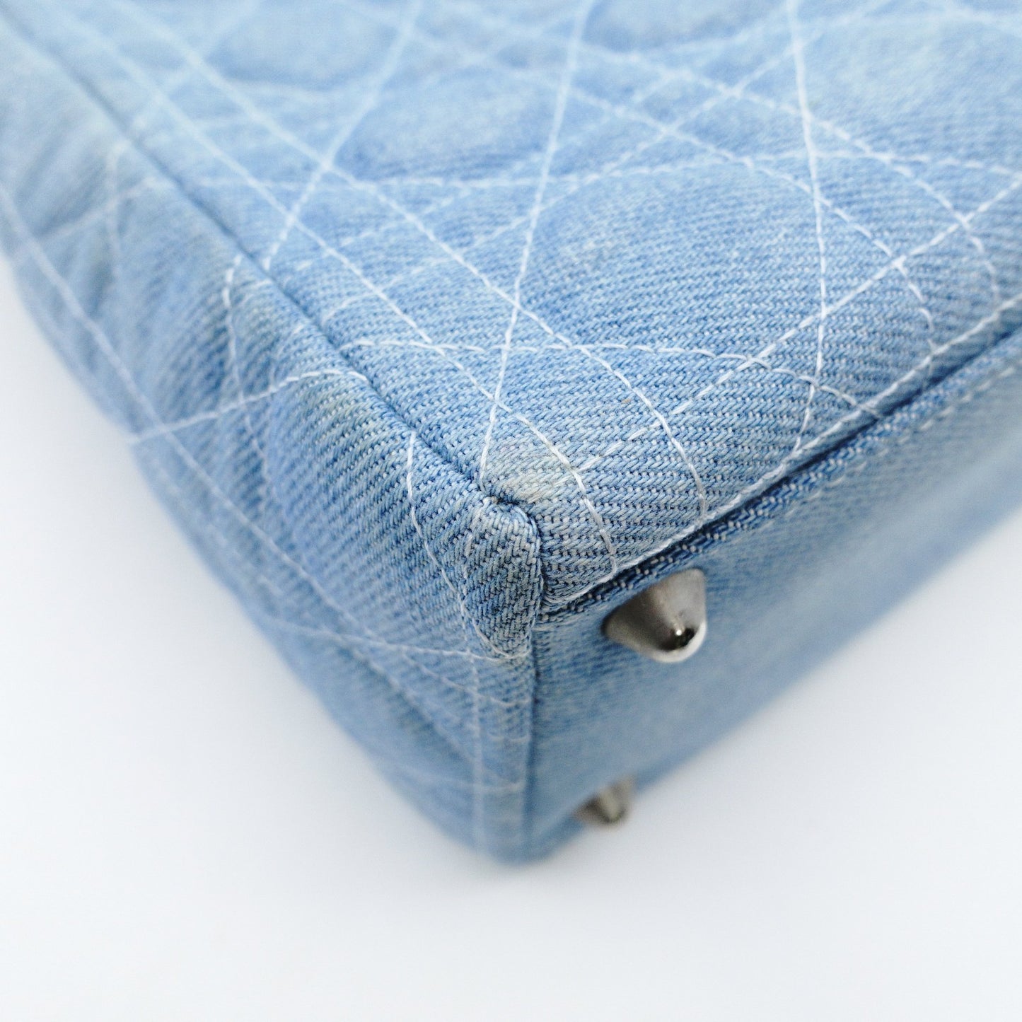 Christian Dior Cannage Lady Dior Denim Canvas Handbag Silver Hardware 7-11-198