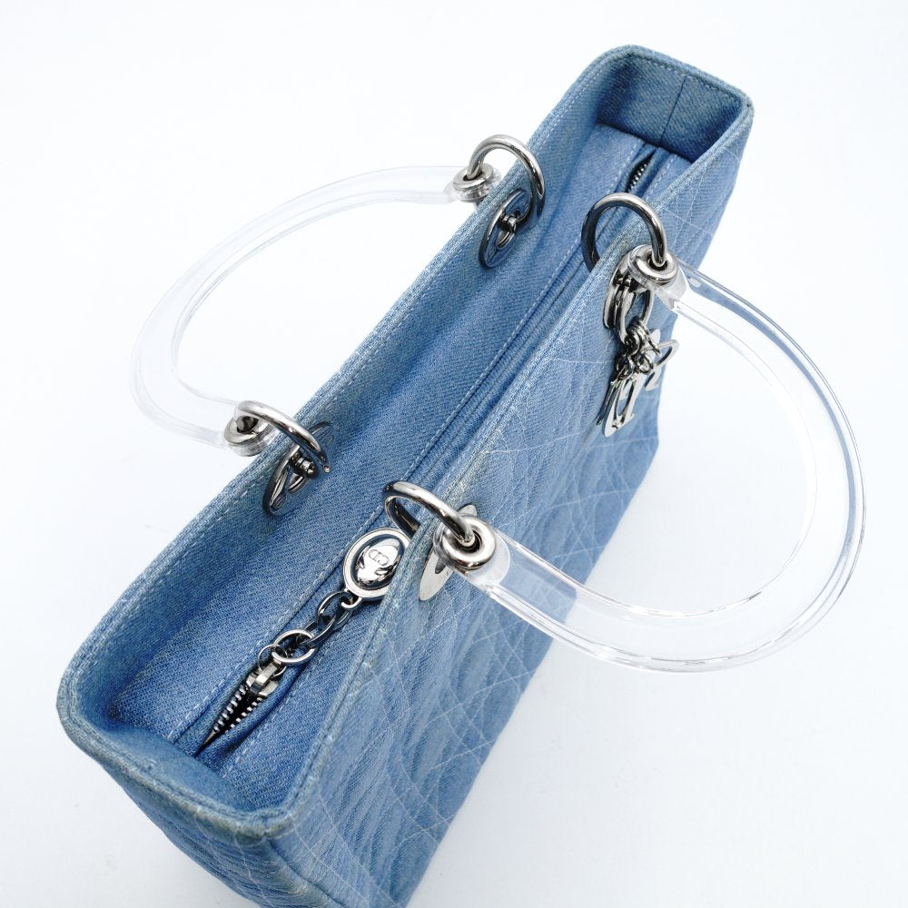 Christian Dior Cannage Lady Dior Denim Canvas Handbag Silver Hardware 7-11-198