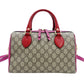 GUCCI Mini Boston Bag GG Supreme Pink Red Beige Handbag 2-Way PVC 7-12-299