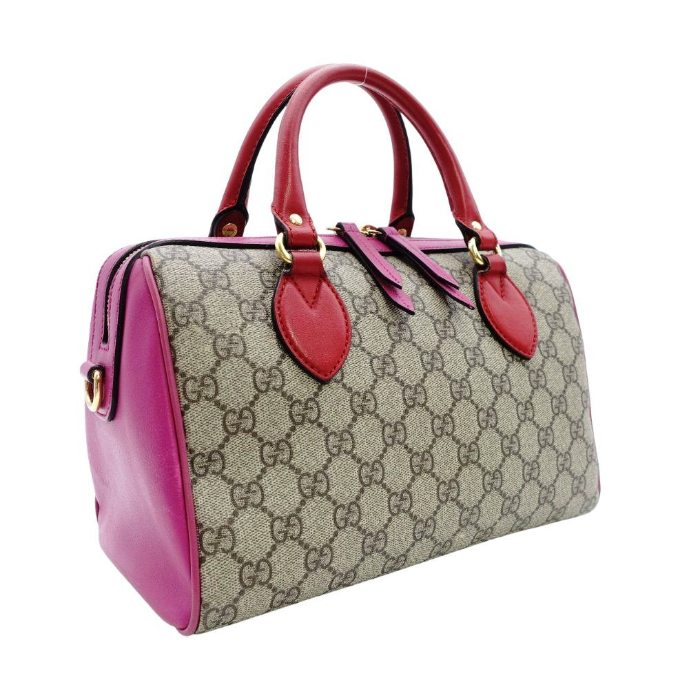 GUCCI Mini Boston Bag GG Supreme Pink Red Beige Handbag 2-Way PVC 7-12-299