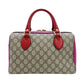 GUCCI Mini Boston Bag GG Supreme Pink Red Beige Handbag 2-Way PVC 7-12-299