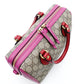 GUCCI Mini Boston Bag GG Supreme Pink Red Beige Handbag 2-Way PVC 7-12-299