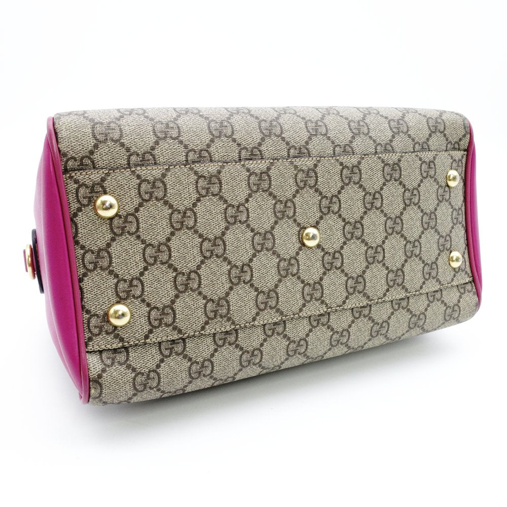 GUCCI Mini Boston Bag GG Supreme Pink Red Beige Handbag 2-Way PVC 7-12-299