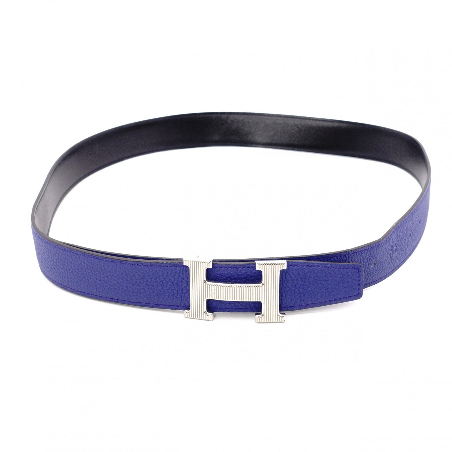 HERMES H Belt, Leather, Men's, Blue x Black, Size 95, Reversible